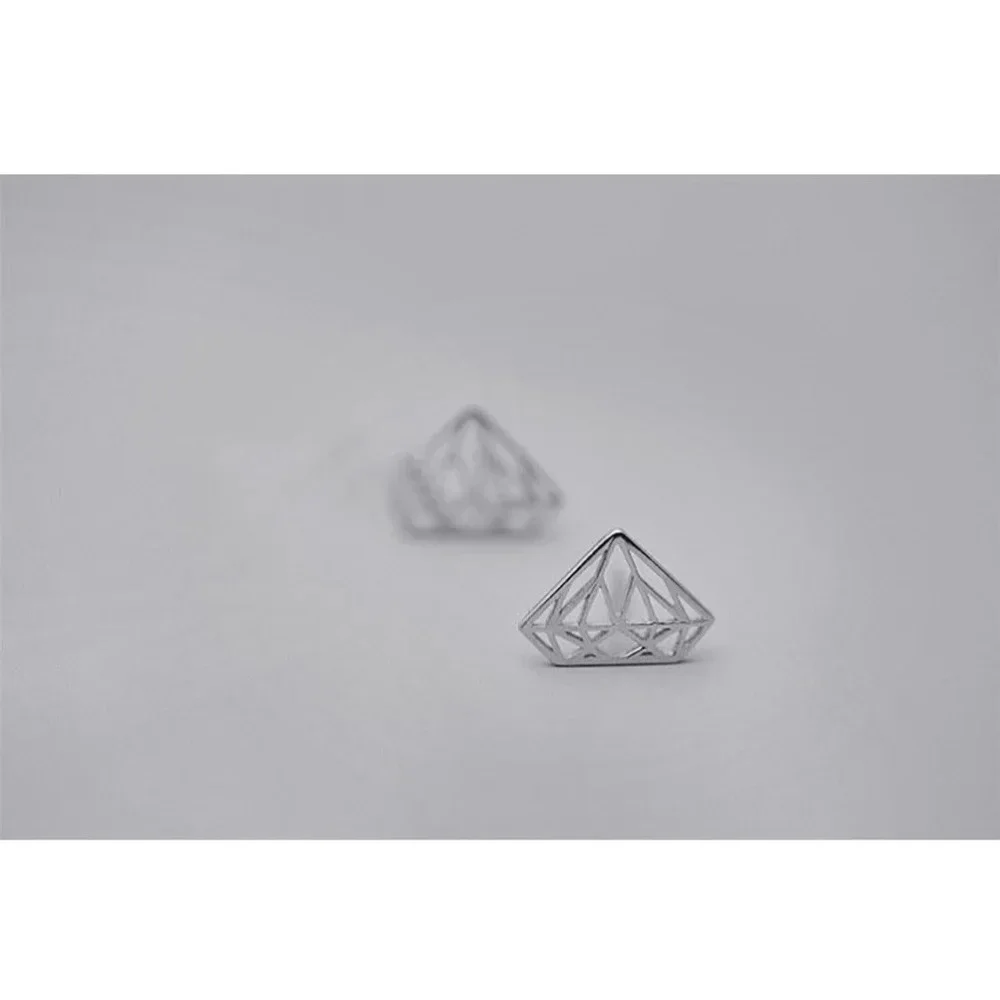 Women Hollow Diamond Earrings 925 Sterling‎ Silver Studs